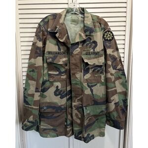 Army Camo Military Jacket Pockets Collar Size M X Long Button Up Patches